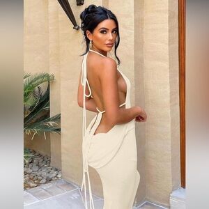 NWT Bodycon Dress Spaghetti Strap Lace Up Backless Cowl Neck Maxi Mermaid